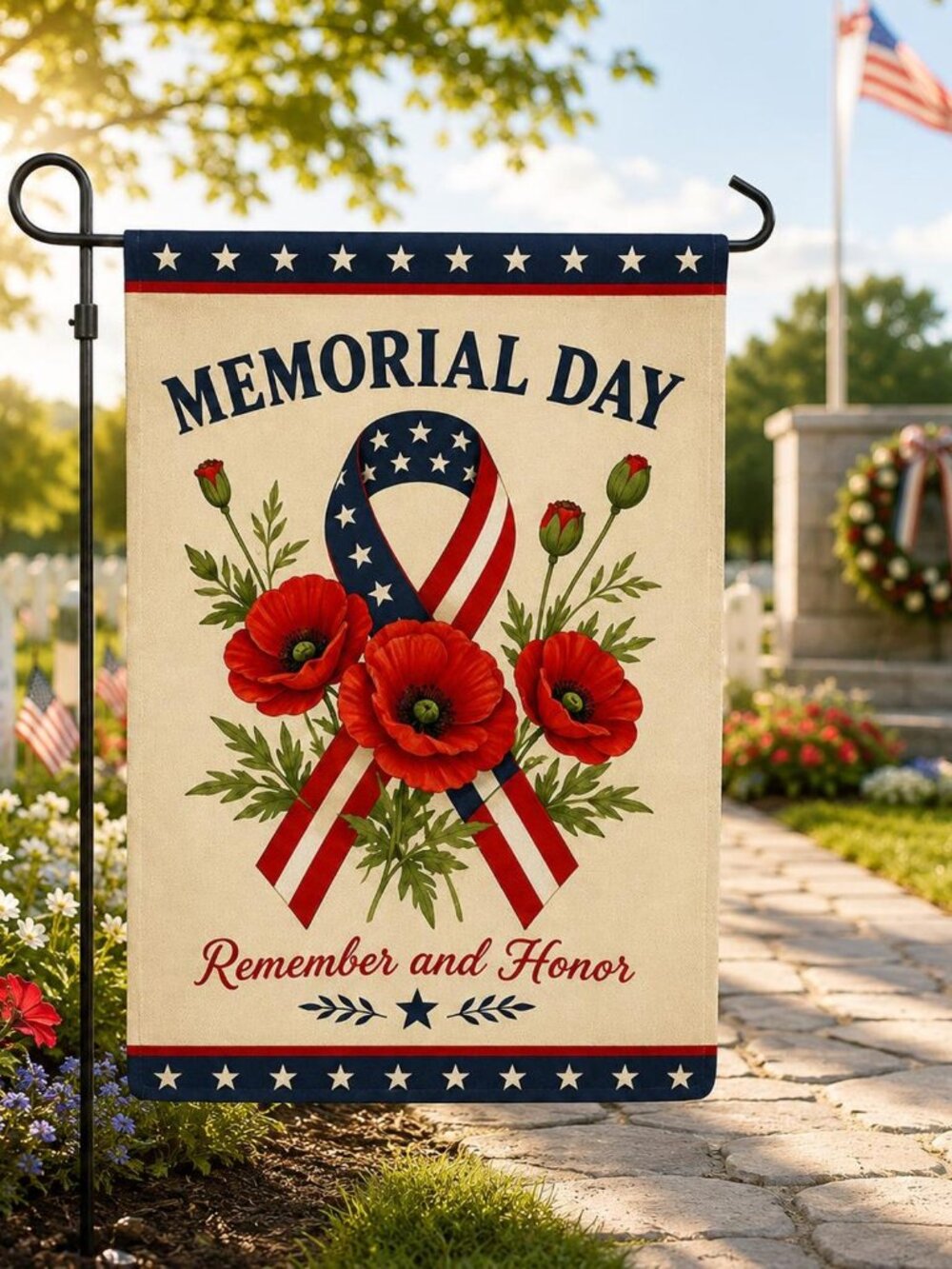 Remember And Honor Memorial Day Garden Flag - Picture 2 of 4